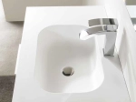 Plan vasque avec lavabo intégré au angle arrondi, L. 60 à 200 cm x l. 40 à 60 cm, résine minérale ACRYSTONE® SOLID-SURFACE Finition lisse blanc mate, Livraison Offerte et Rapide.